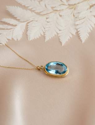 Akuamarin Taşlı 14K Altın Kolye