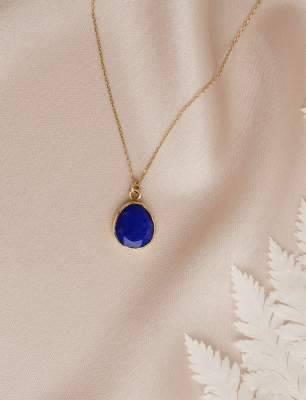 14K Gold Necklace with Lapis Lazuli Stone