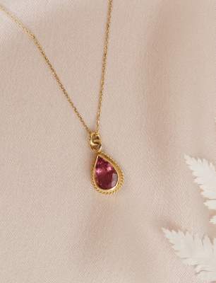 14K Gold Necklace with Tourmaline Stone