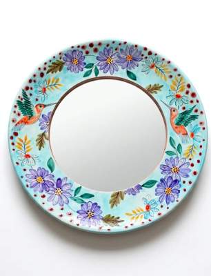 Ceramic Mirror with Hummingbird