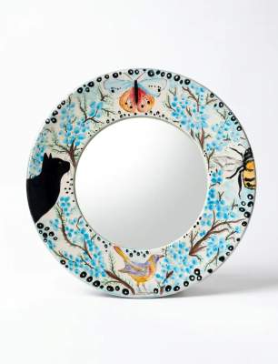 Ceramic Mirror with Black Cat