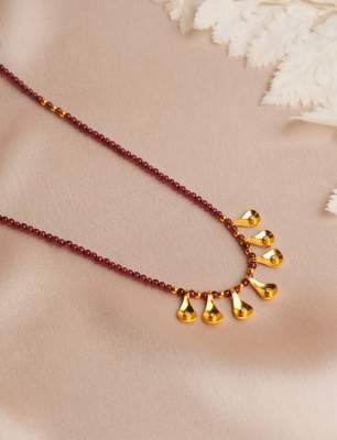 14K Gold Necklace with Garnet and Diamond Stones