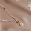 14K Gold Necklace with Pearl and Diamond Stones