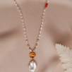 14K Gold Necklace with Pearl and Diamond Stones