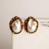 Silver Earring with Baroque Pearl and Agate