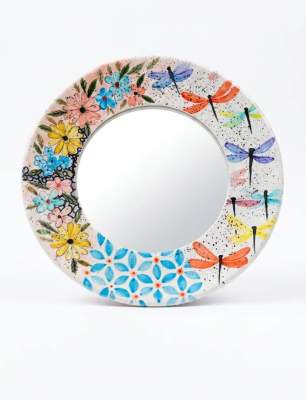 Ceramic Mirror with Dragonfly