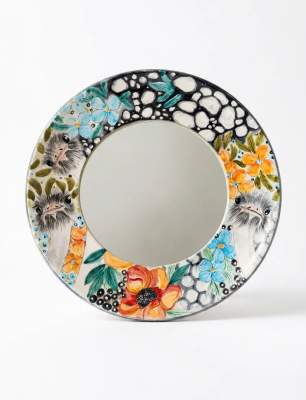 Big Ceramic Mirror with Ostrich
