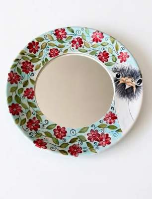 Ceramic Mirror with Ostrich