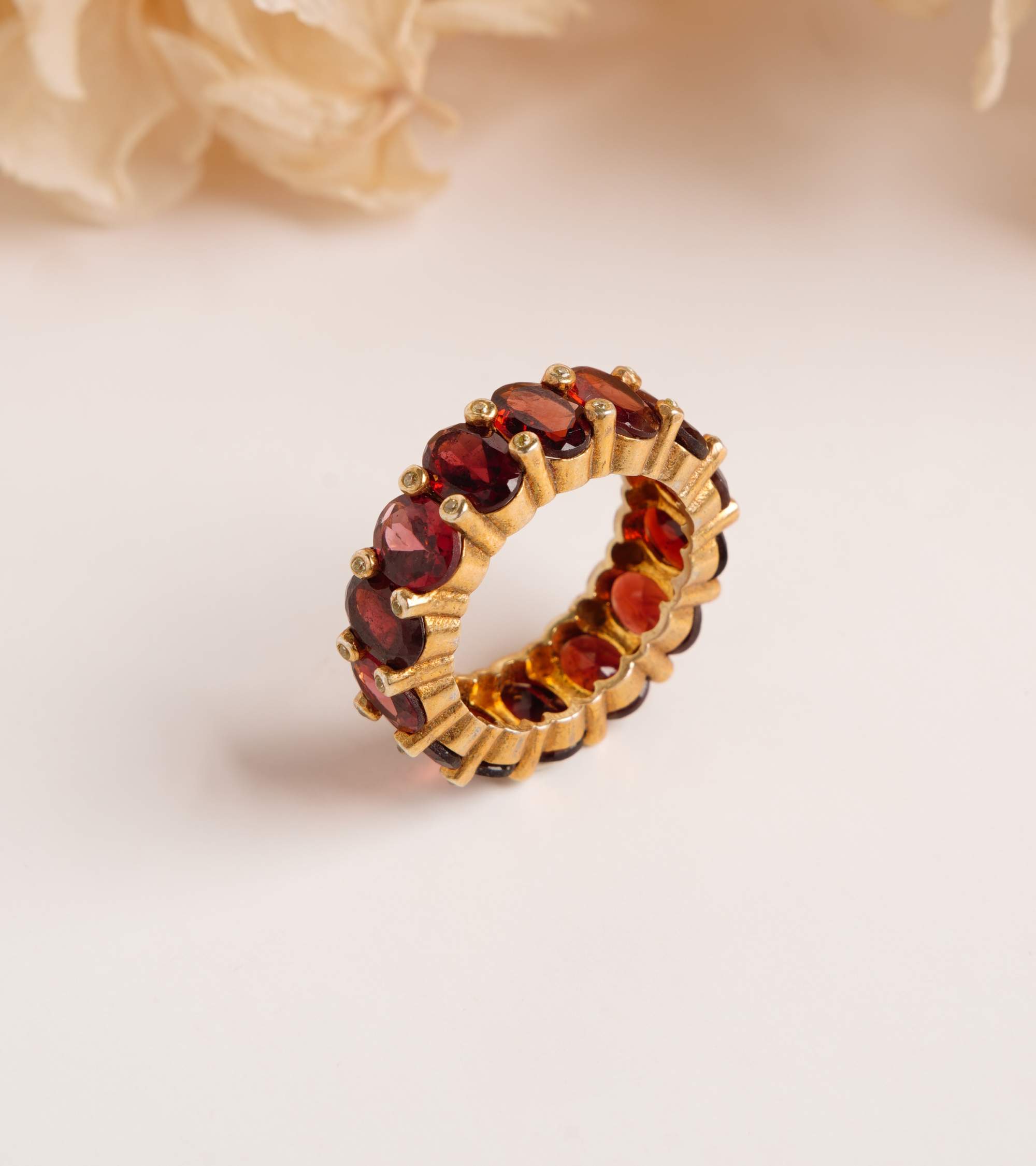 Garnet Taşlı Tamtur Gümüş Yüzük
