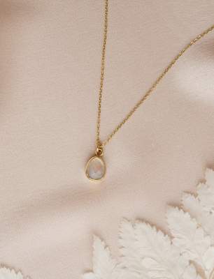 14K Gold Necklace with Moonstone