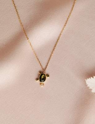 14K Gold Necklace with Tourmaline Stone