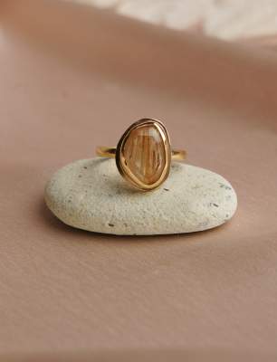 14K Gold Ring with Rutilated Quartz