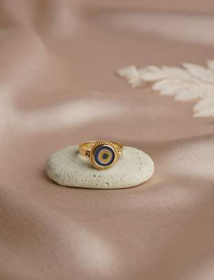 14K Gold Ring with Indigo Evil Eye