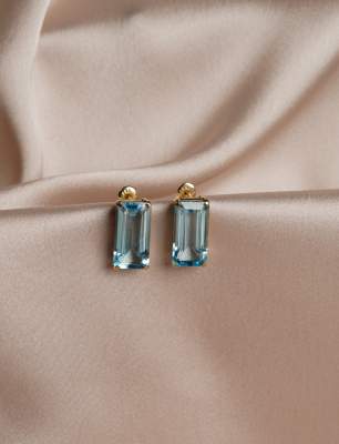 14K Gold Earrings with Sky Blue Topaz