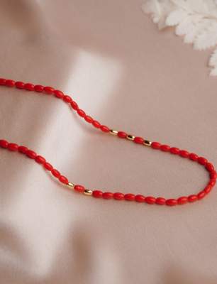 14K Gold Necklace with Coral Stone