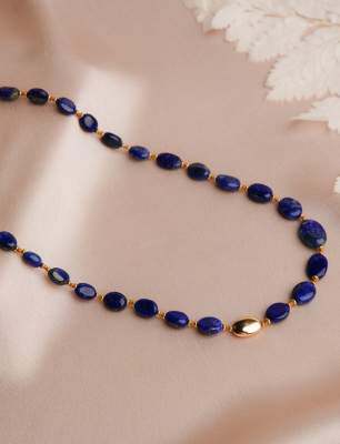 14K Gold Necklace with Lapis Stone