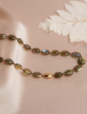 14K Gold Necklace with Labradorite Stone