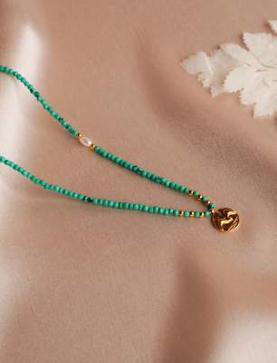 14K Gold Necklace with Pearl And Turquoise
