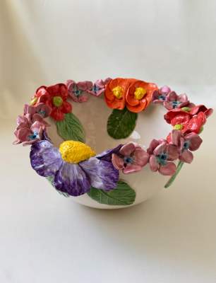 Middle Size Ceramic Bowl with Mixed Flowers