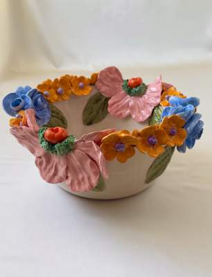 Middle Size Bowl with Big Pink Flower