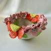 Middle Size Ceramic Bowl with Pinky Flowers