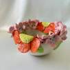Middle Size Ceramic Bowl with Pinky Flowers