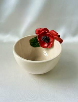 Snack Bowl Ceramic with Poppy Flowers