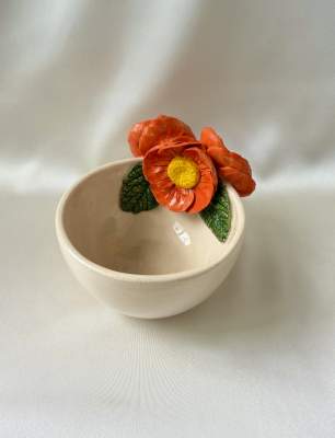 Snack Bowl Ceramic with Orange Flowers