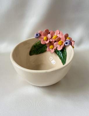 Snack Bowl Ceramic with Pink Flowers