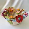 Middle Size Ceramic Bowl with Full Flowers