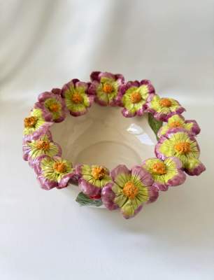 Middle Size Ceramic Bowl with Pink Flowers