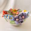 Middle Size Bowl with Daisy and Flowers
