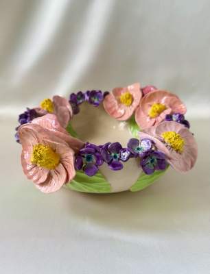 Middle Size Bowl with Pink Flowers