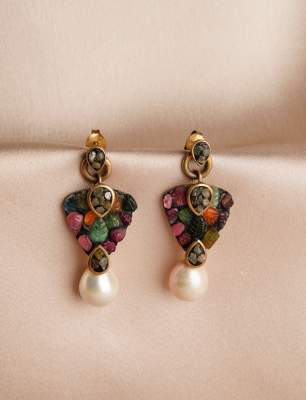 Silver Earrings with Raw Diamons, Tourmaline Stones